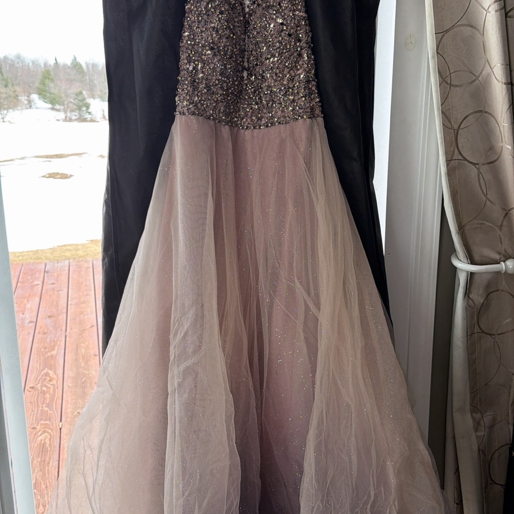 Mori Lee Black and Pink Prom Dress